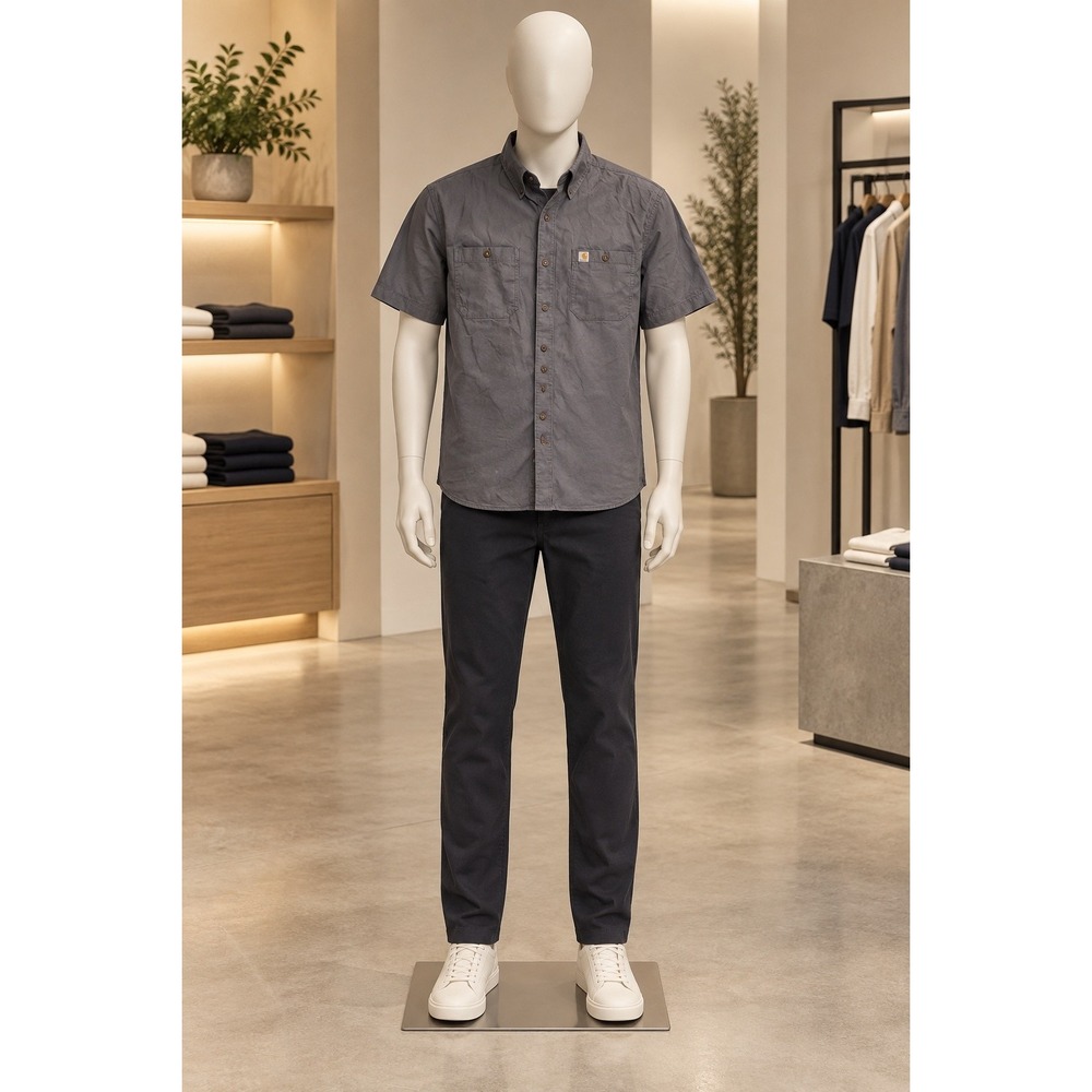 Carhartt Mens Short Sleeve Button Down Shirt Relaxed Fit Gray Solid XL
